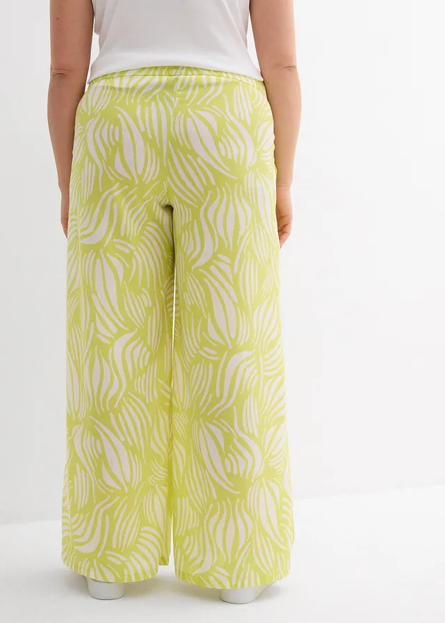 Pantalon palazzo à taille élastiquée, Couleur: jaune citron/écru imprimé
