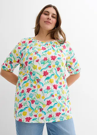 Shirt z bawełny organicznej, kolor: biały w kwiaty