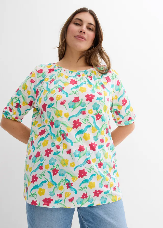 T-shirt en coton, Couleur: blanc floral