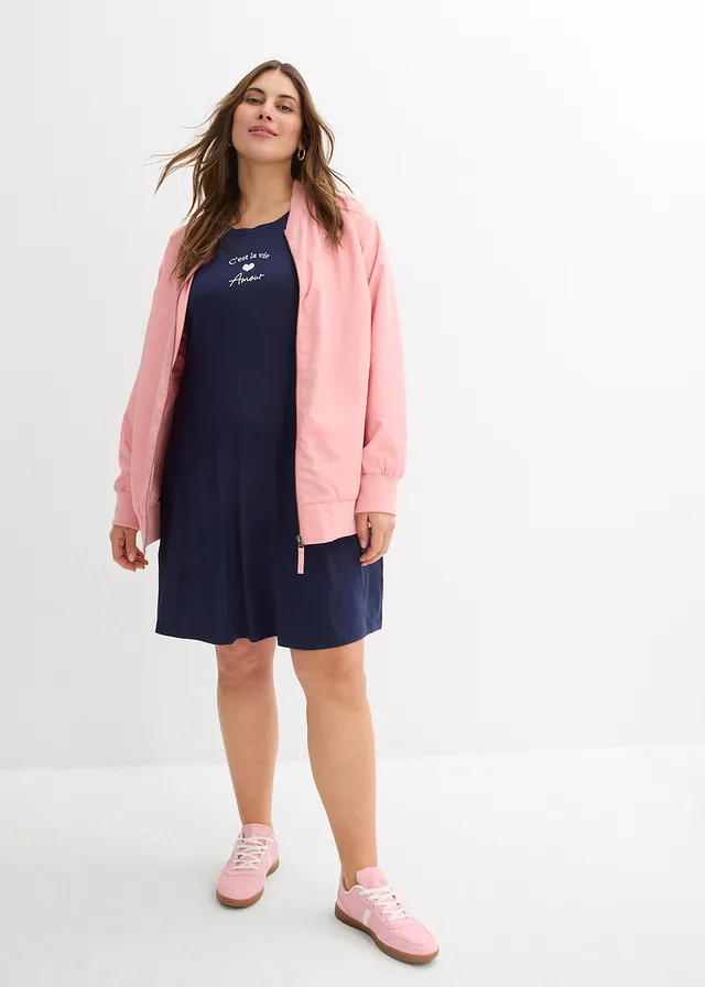 Robe en jersey viscose extensible avec broderie poitrine, Couleur: bleu foncé