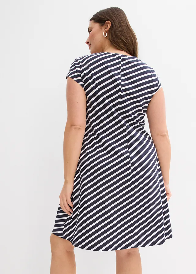 Robe cintrée en jersey, Couleur: bleu foncé-blanc rayé