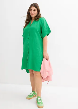 Košilové šaty z čisté bavlny, barva: luční zelená