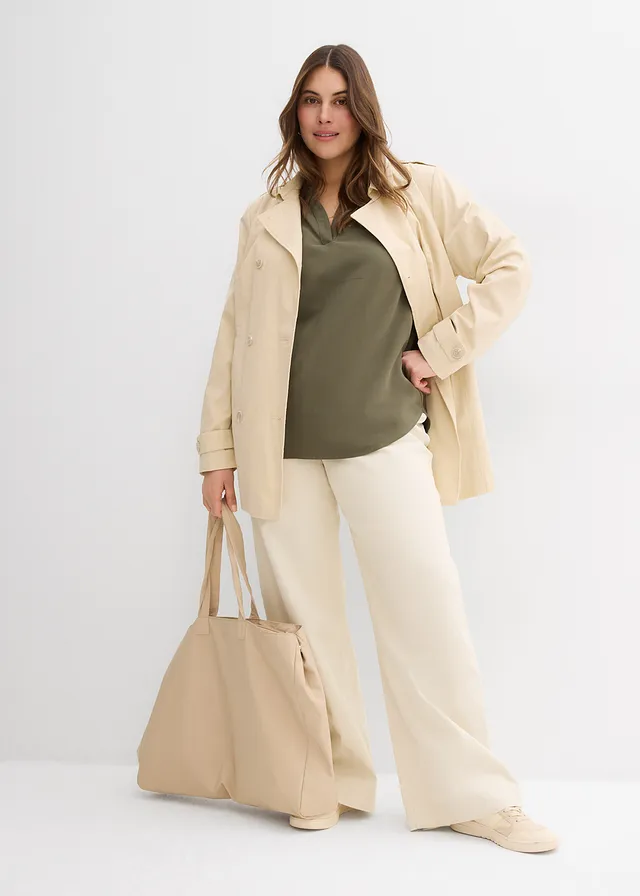 Blouse manches courtes en viscose mélangée, Couleur: olive foncé