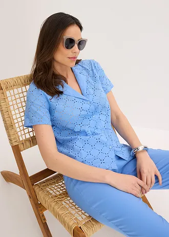 Blouse met broderie anglaise • middenblauw • bonprix online shop