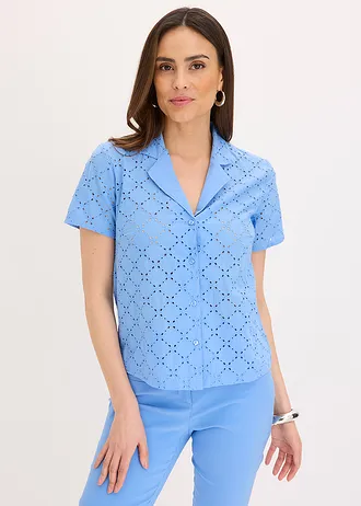 Blouse met broderie anglaise • middenblauw • bonprix online shop