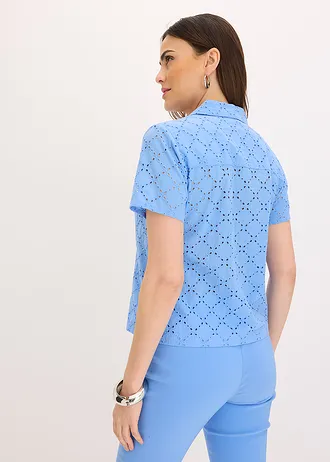 Blouse met broderie anglaise • middenblauw • bonprix online shop