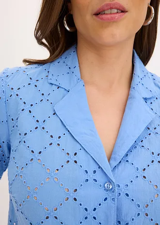 Blouse met broderie anglaise • middenblauw • bonprix online shop