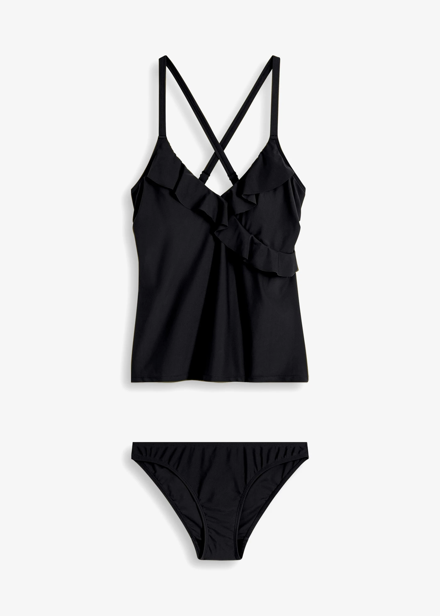 Costum de baie tankini cu volane (set/2 piese) • negru • magazin bonprix