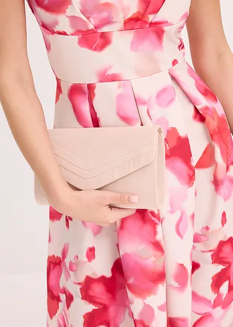 Rochie maxi din satin lucios • alb/roșu deschis cu flori • magazin bonprix