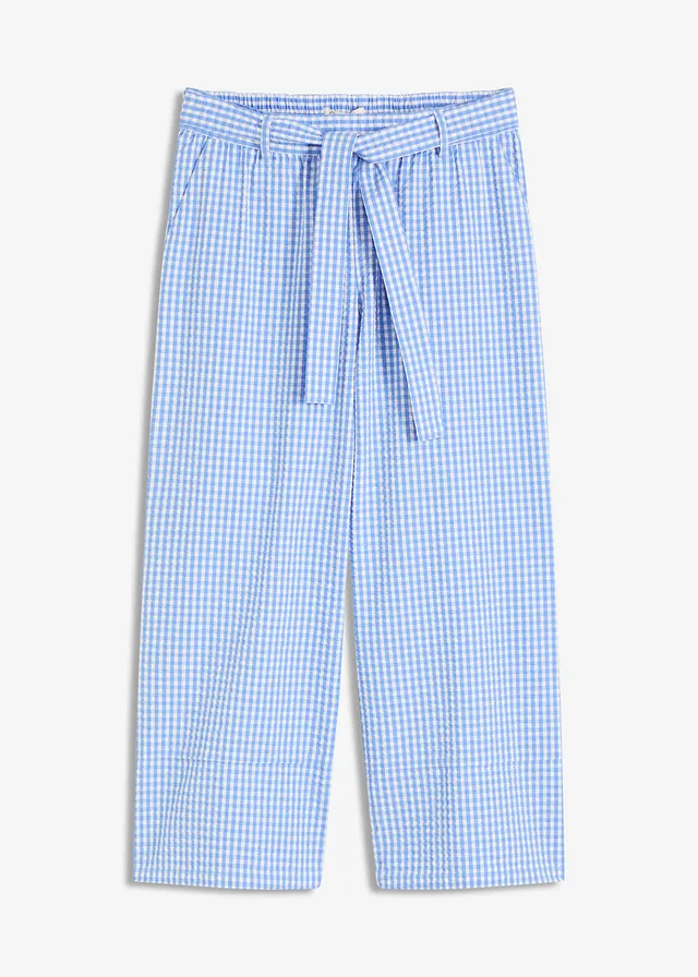 Pantalon à imprimé Vichy, Couleur: écru/bleu moyen carreaux