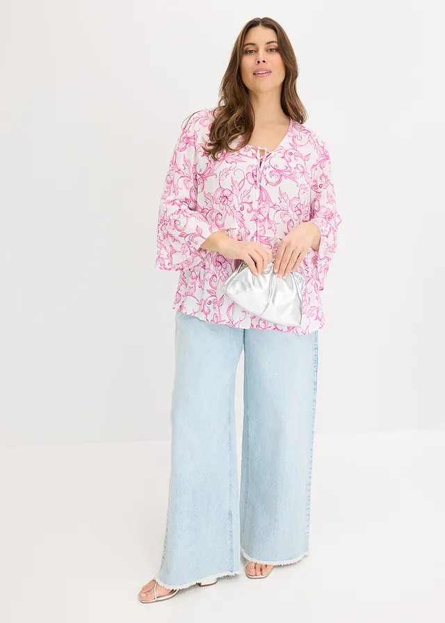 Blouse en viscose texturée, Couleur: blanc/rose floral