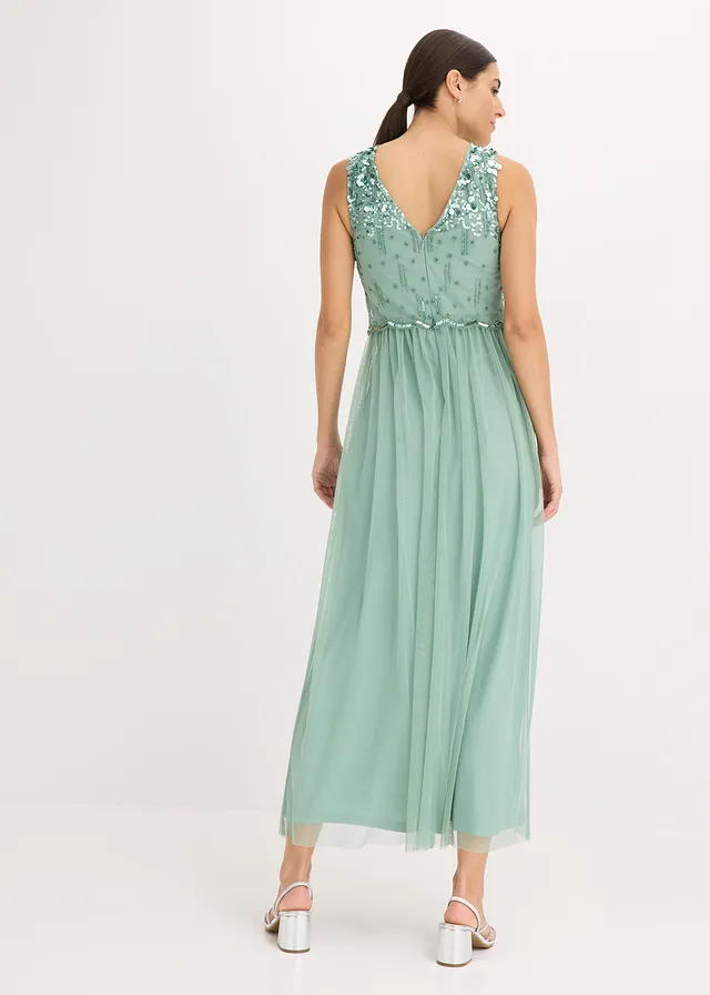 Robe longue avec haut brodé de sequins, Couleur: vert pastel
