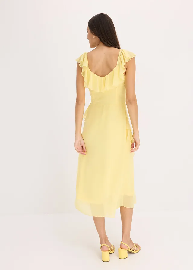 Robe en mousseline avec bretelles et volants, Couleur: jaune clair
