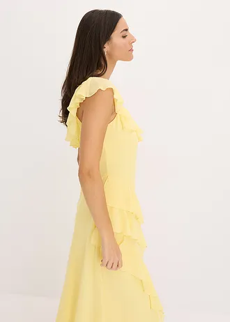 Robe en mousseline avec bretelles et volants • jaune clair • Boutique bonprix