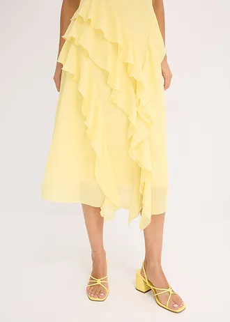 Robe en mousseline avec bretelles et volants • jaune clair • Boutique bonprix