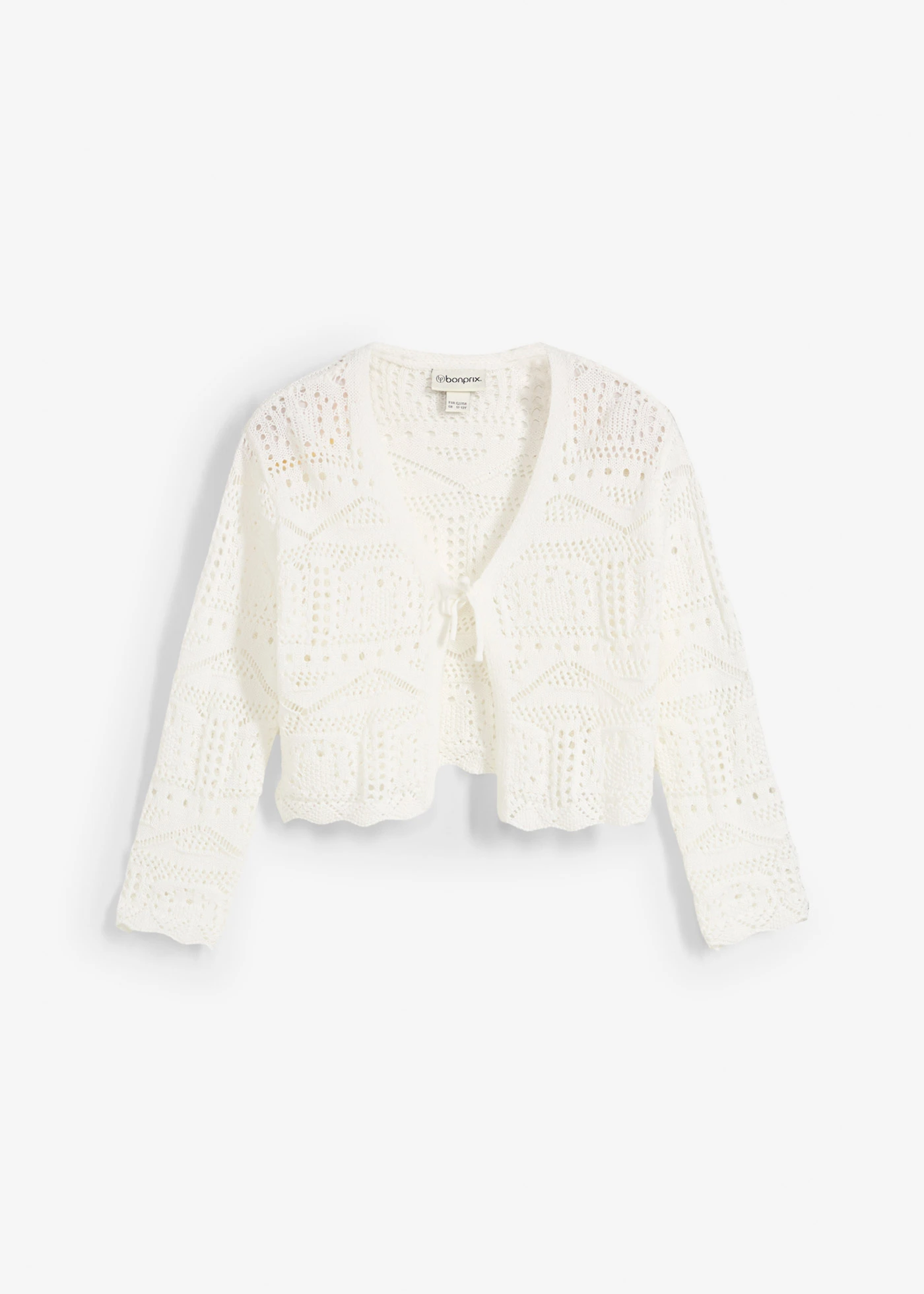 Boléro manches 3/4 en maille ajourée • blanc • Boutique bonprix