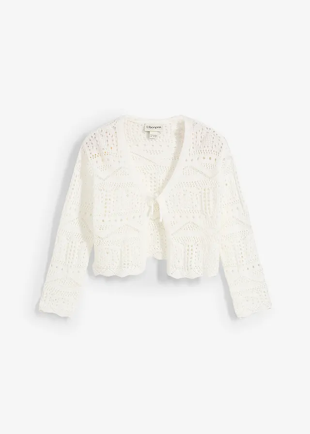 Gebreide bolero met 3/4 mouwen, Kleur: wit