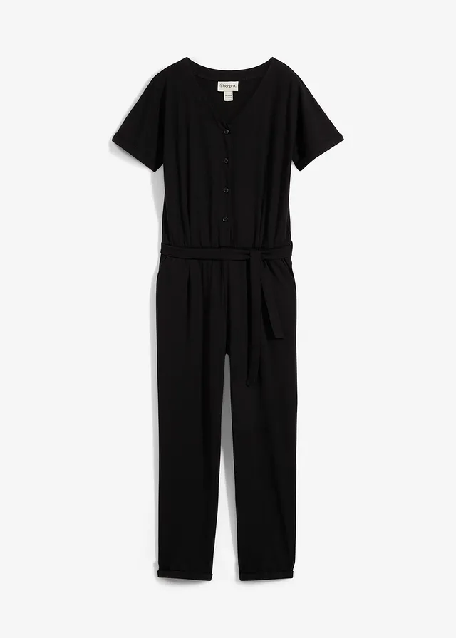 Jersey jumpsuit met biologisch katoen, Kleur: zwart