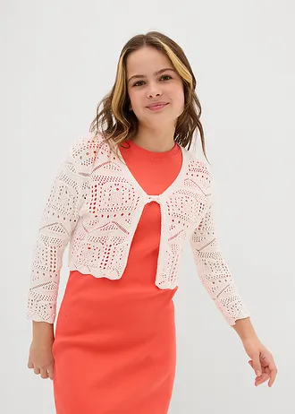 Boléro manches 3/4 en maille ajourée • blanc • Boutique bonprix