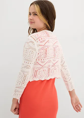 Boléro manches 3/4 en maille ajourée, Couleur: blanc