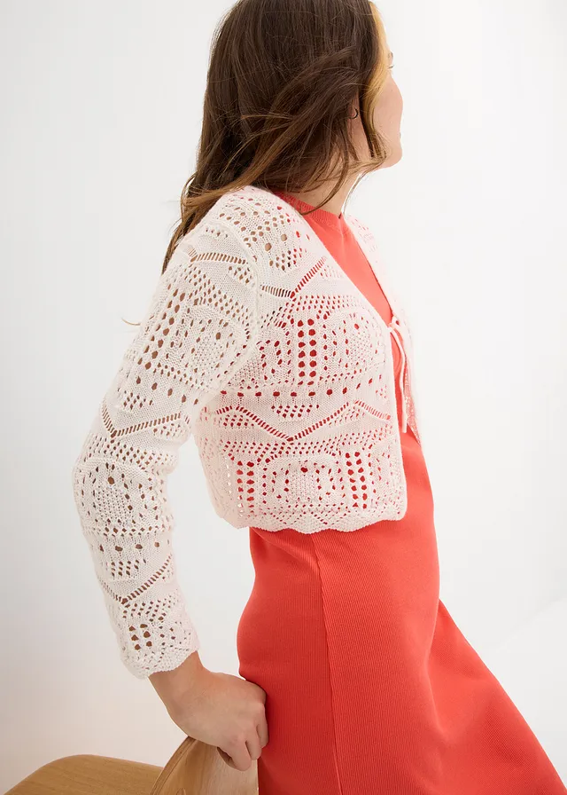 Boléro manches 3/4 en maille ajourée • blanc • product-page.page-title-suffix