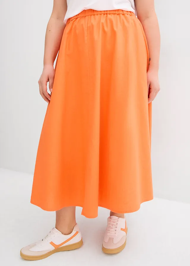 Midirok van een linnenmix, Kleur: mango