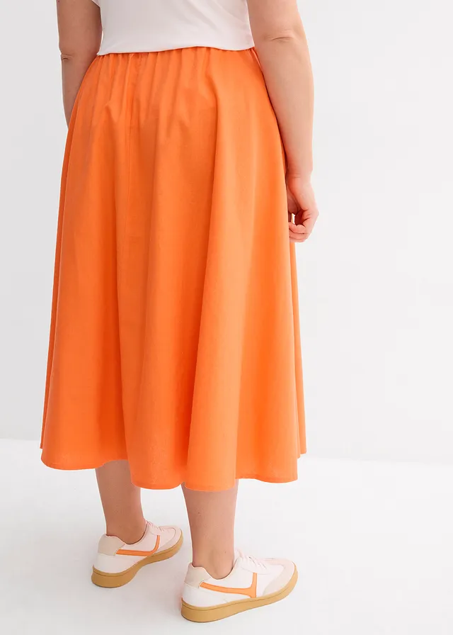Jupe midi en lin majoritaire, Couleur: mangue