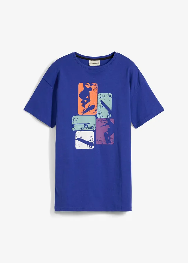 Jongens T-shirt van puur biologisch katoen, Kleur: saffierblauw met print