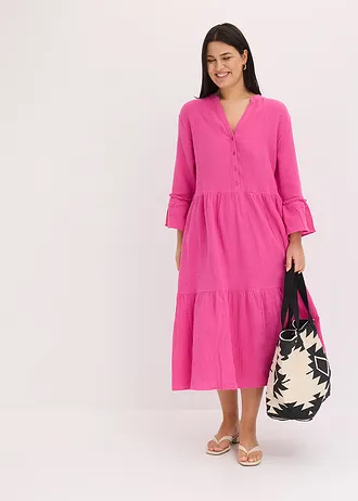 Dlouhé šaty z měkkého mušelínu, barva: fuchsiová