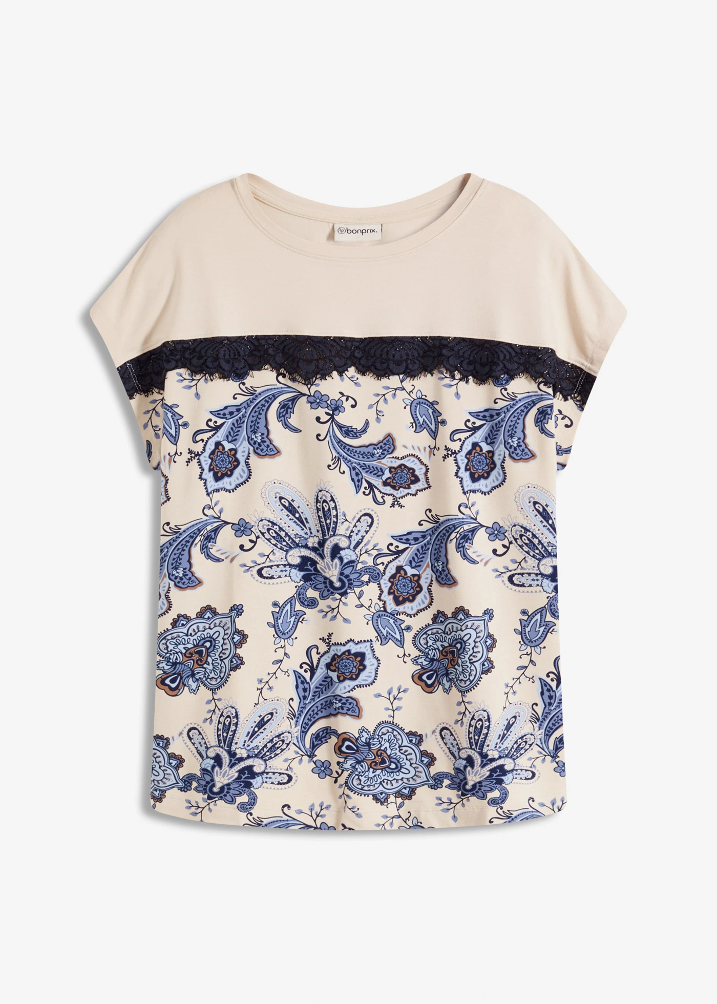 Oversized shirt met een band van kant • ecru-mat blauw paisley • bonprix online shop