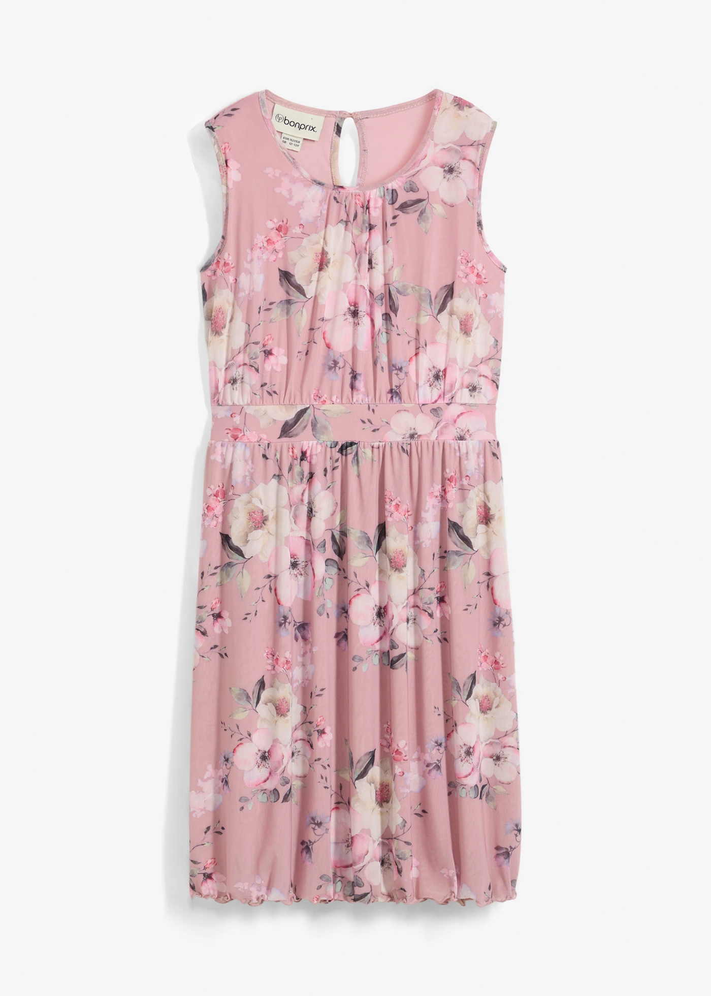 Rochie vaporoasă din mesh imprimat pe toată suprafața • roz cenușiu floral • magazin bonprix