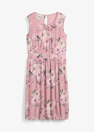 Rochie vaporoasă din mesh imprimat pe toată suprafața • roz cenușiu floral • magazin bonprix