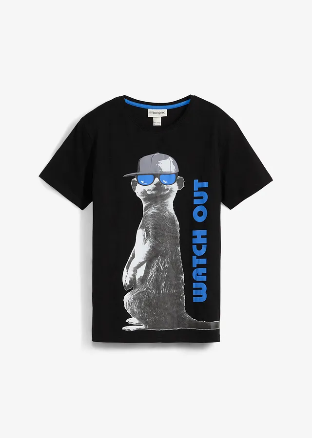 Jongens T-shirt van biologisch katoen met een coole print, Kleur: zwart met print