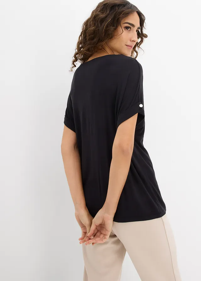 T-shirt en viscose fluide, Couleur: noir