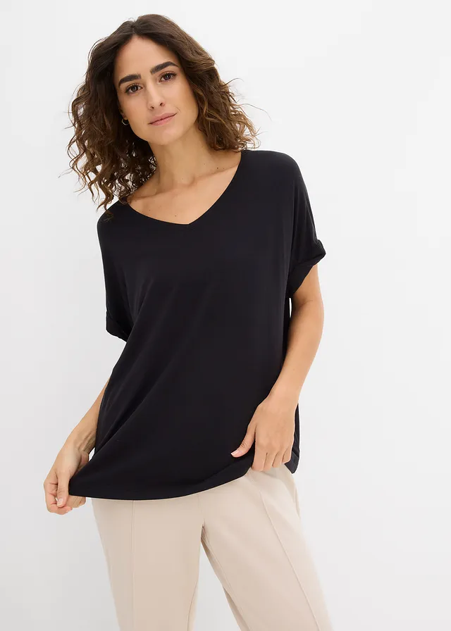 T-shirt en viscose fluide, Couleur: noir