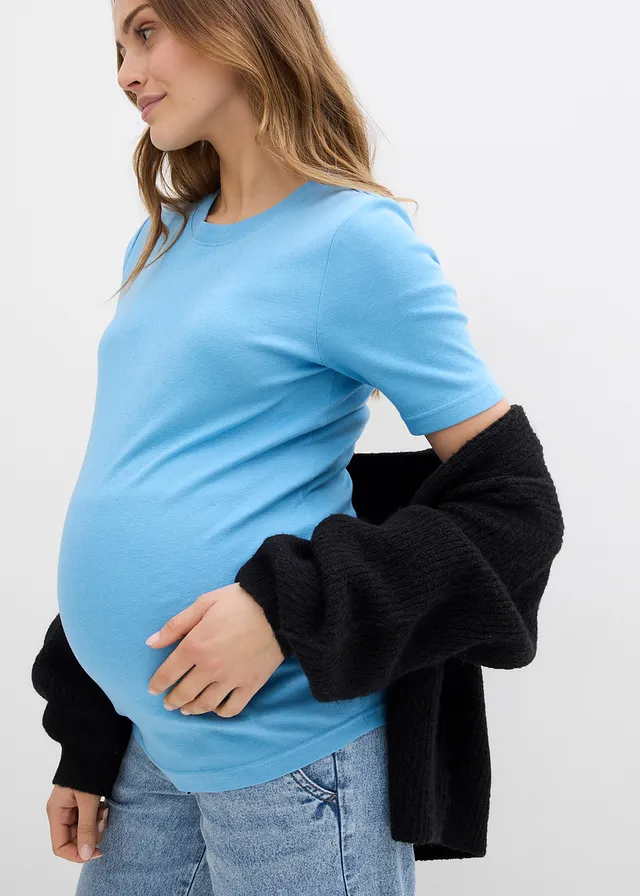 Lot de 2 t-shirts de grossesse côtelés 100% coton • bleu foncé + bleu layette • product-page.page-title-suffix