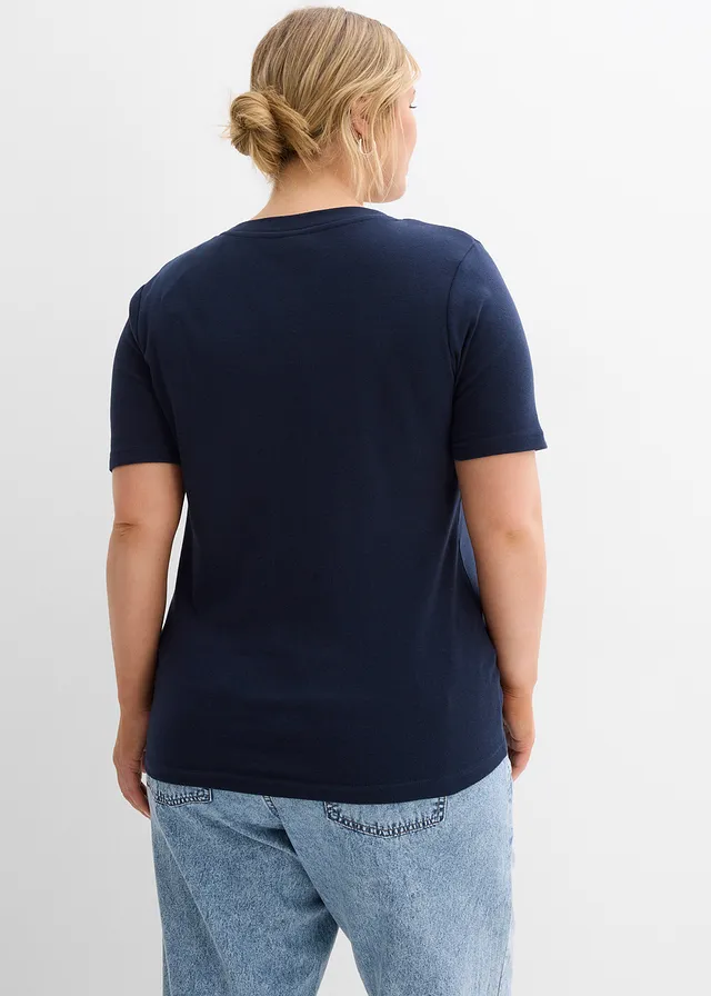 Lot de 2 t-shirts de grossesse côtelés 100% coton, Couleur: bleu foncé + bleu layette