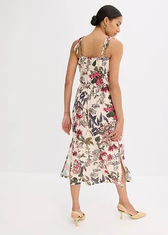 Žerzejové šaty, barva: přírodní s květy