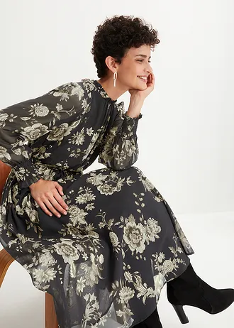 Robe en mousseline • noir/roseau mat floral • Boutique bonprix