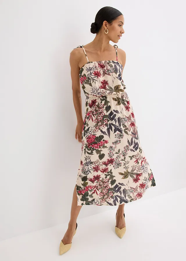 Jersey jurk, Kleur: ecru gebloemd