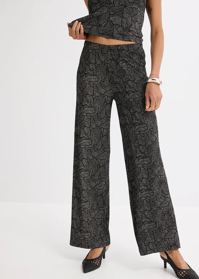 Jersey broek van gestructureerde crêpe • zwart/wit • product-page.page-title-suffix