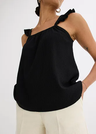 Žerzejový top s volány na ramínkách • černá • bonprix obchod