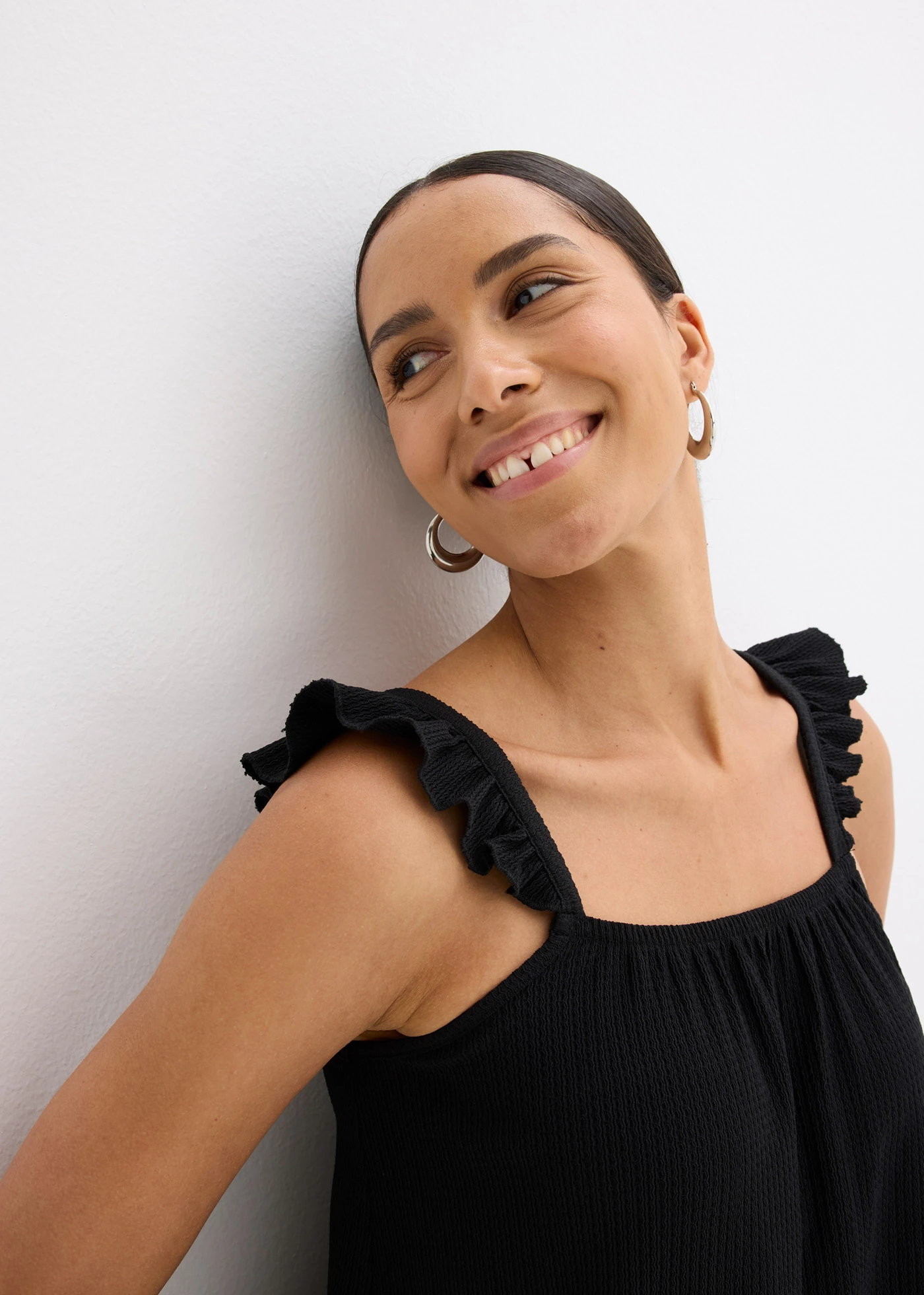 Žerzejový top s volány na ramínkách • černá • bonprix obchod