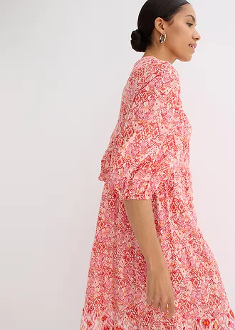 Midi šaty z lehké bavlny • jahodovo-přírodní bílá s potiskem • bonprix obchod