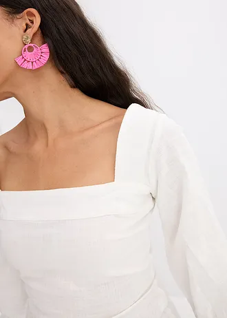 Blouse met pofmouwen en gesmokt detail • wolwit • bonprix online shop