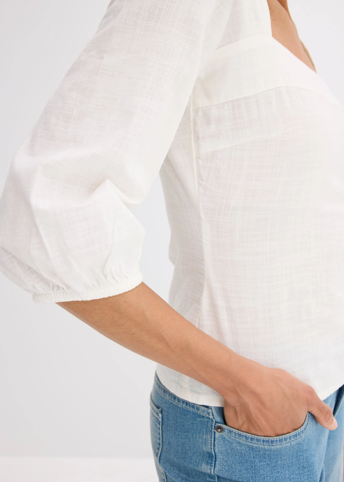 Bluzka z bufiastymi rękawami i marszczeniem • biel wełny • bonprix obchod