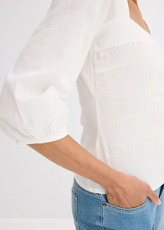 Blouse met pofmouwen en gesmokt detail • wolwit • bonprix online shop