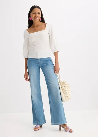 Blouse met pofmouwen en gesmokt detail • wolwit • bonprix online shop