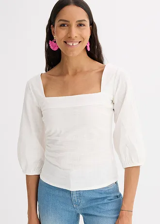 Blouse met pofmouwen en gesmokt detail • wolwit • bonprix online shop
