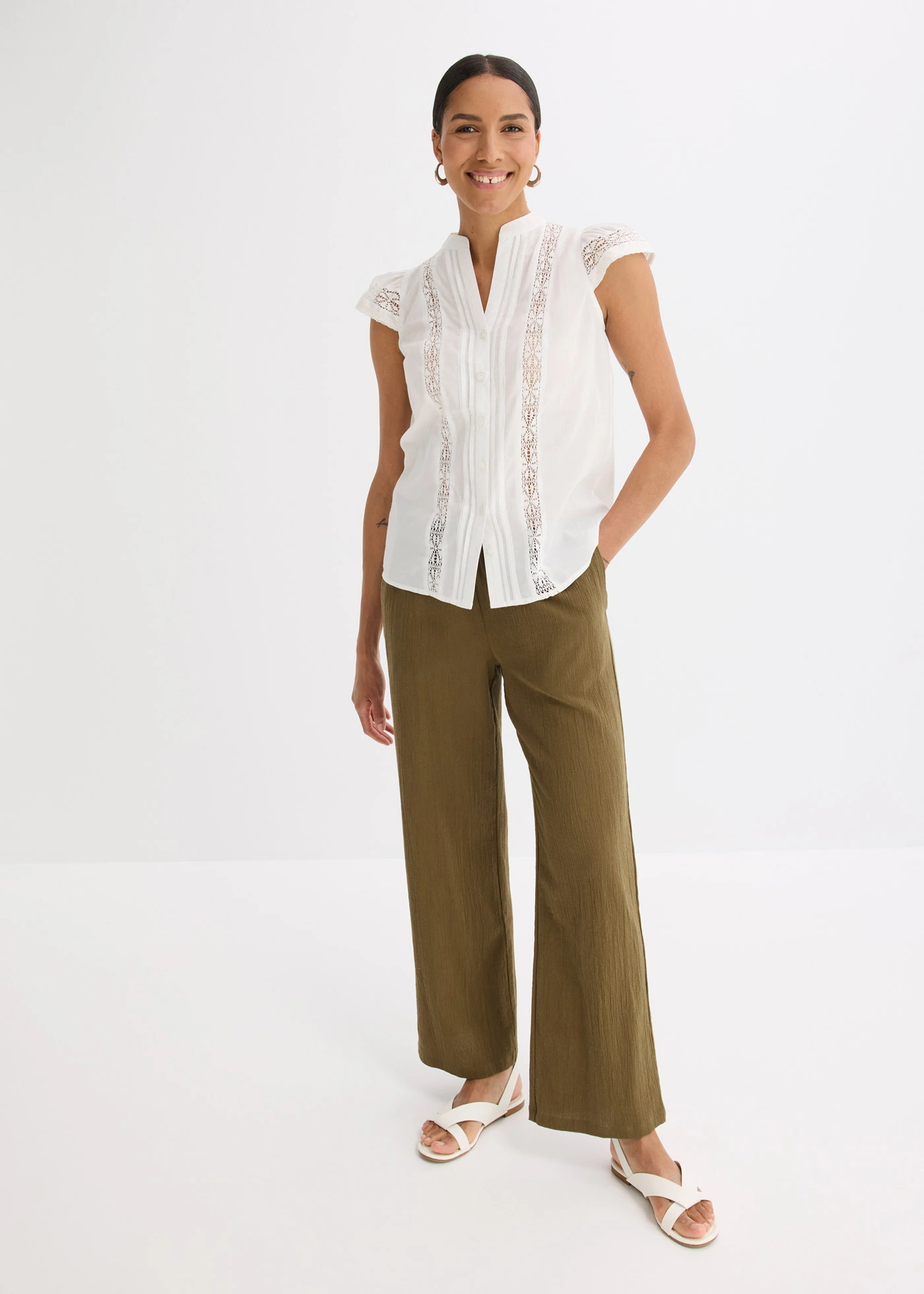 Top-bluză din bumbac 100% • ecru • magazin bonprix